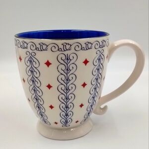 2003 Starbucks Barista Coffee Cup Mug White Blue Scroll Red Diamonds 18oz